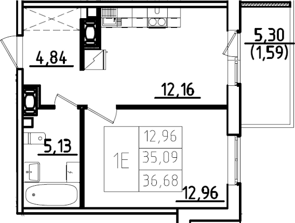 1-комнатная квартира 40.39 м², 7/9 эт., ЖК «IQ Гатчина 3»